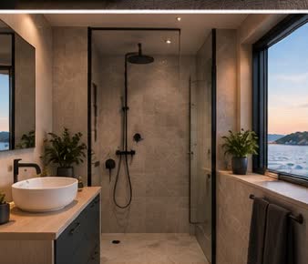 Badrum i Donsöhouse med dusch och funktionell design
