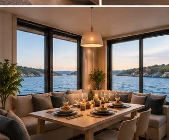 Matplats i Donsöhouse med matbord intill glaspartierna
